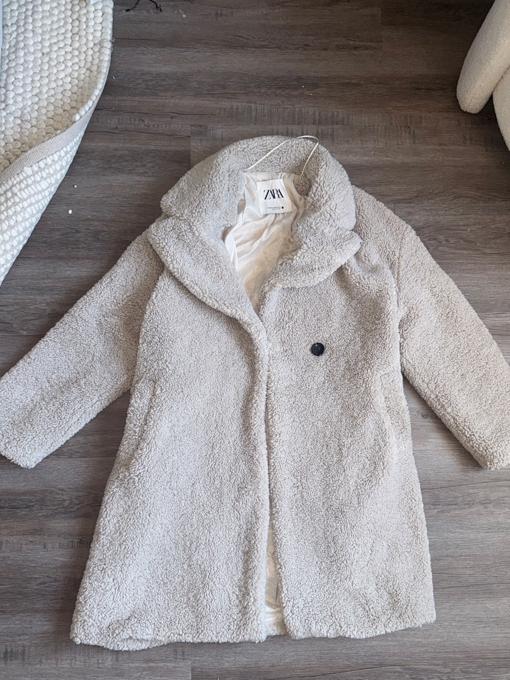 ZARA Women’s Grey Teddy Coat - Cozy Faux-Sherpa Jacket